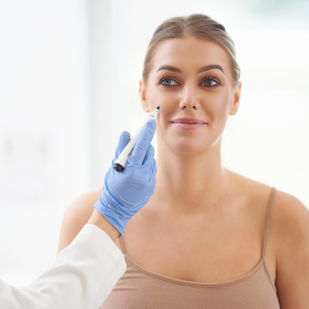 Woman being prepped by medical professional for lip lift treatment