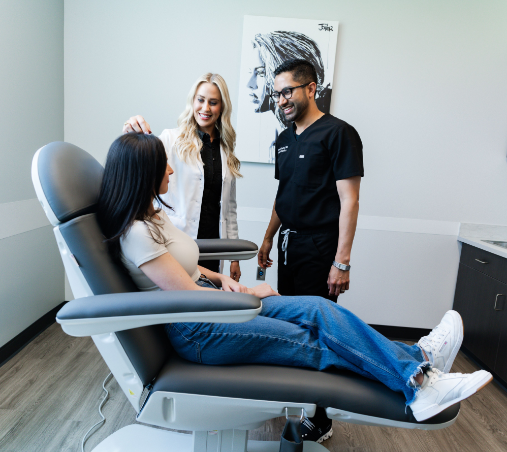 Eye and brow surgery in Dublin, Ohio: consultation with patient and specialists in clinic setting