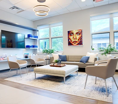 A Dublin Practice Built to Serve Ohio Photo Serving Patients Across Ohio: Modern clinic waiting room with comfortable seating